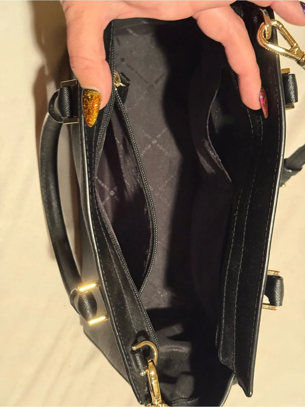 Michael Kors Black Leather Satchel with Gold Hardware